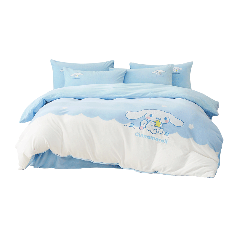 MERCURY Kids Four-Piece Set Milk Velvet Maternity And Baby Class A Anti-Static Antibacterial Bedding, Bed Sheet Duvet Cover Winter Warm Thickened Fleece Set Double Size 200*230cm