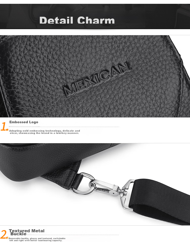 MEXICAN Men's Single-Shoulder Crossbody Top-Grain Leather Chest Bag, Commuter Handbag, Business Travel Lightweight Large-Capacity Birthday Gift 21
