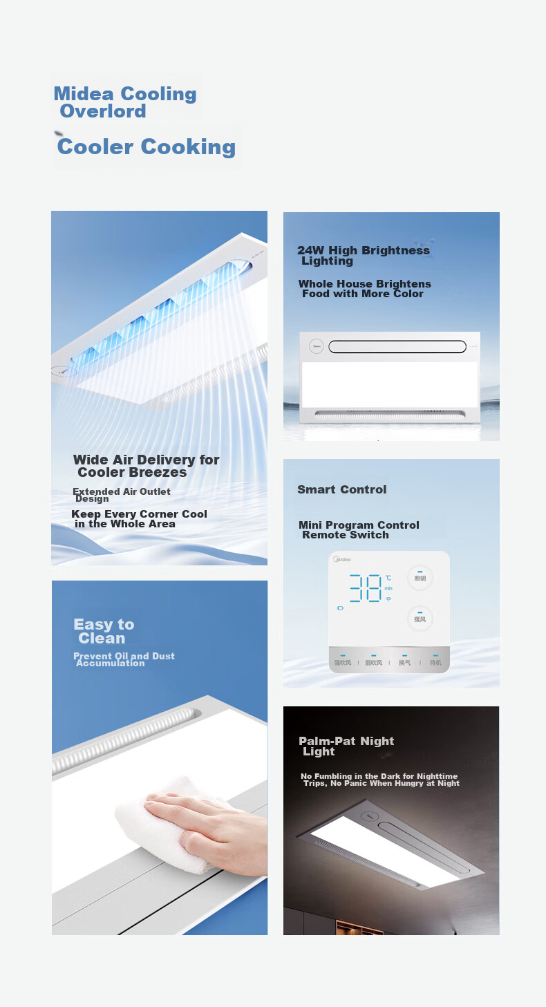 Midea Kitchen Cooling Fan with Integrated Lighting, Bathroom Ceiling-Mounted Cooling Fan, Remote-Controlled Air Conditioner B3P 3