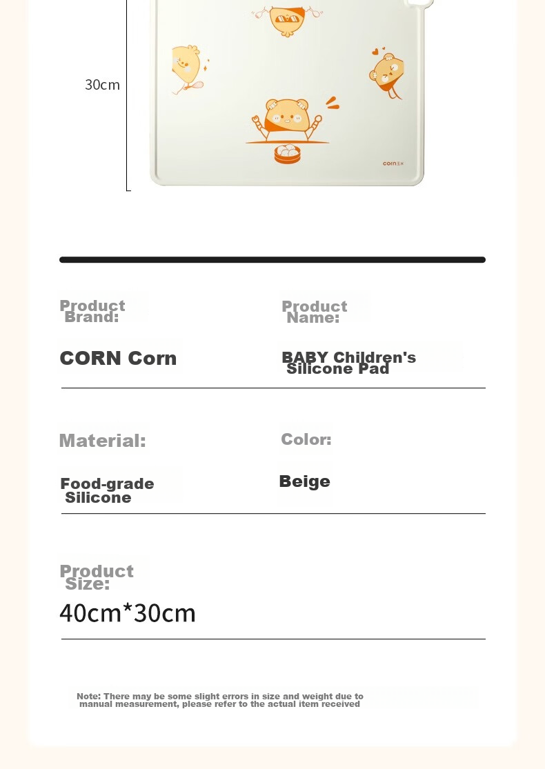 CORN Children's Placemat, Elementary School Student Lunch Mat, Silicone Non-Slip, First Grade Specific, Heat-Resistant, Foldable Table Mat 20