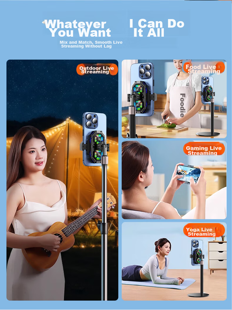 WITGOER [Dual Cooling Pad | with Live Streaming Stand] Phone Cooler, Live Streaming Dedicated Stand, Integrated Semiconductor Back Clip Gaming Cooling Fan, Quiet Fan for Apple And ASUS 10