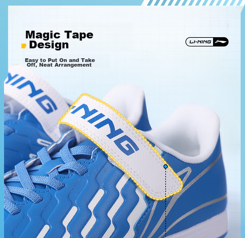 Li-Ning Children's Soccer Shoes for Ages 6-12, Molded Studs TF Professional Training Shoes for Elementary School Students, Big Kids Boys And Girls Velcro Sneakers Size 31 7