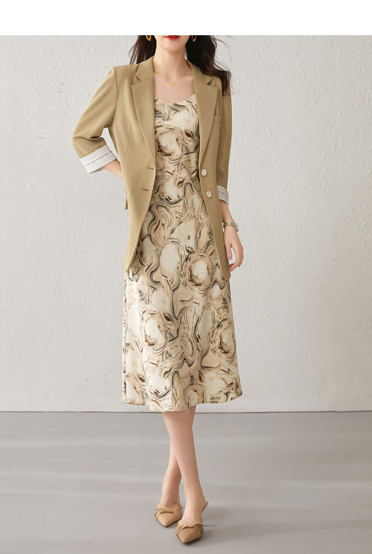 Sentubila Spring And Autumn French Floral Print Spaghetti Strap Dress Elegant Goddess Style Sexy Slimming Dress Apricot Base Floral Pattern Size S 13