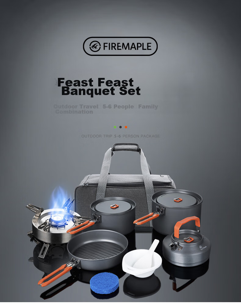 FIRE-MAPLE Feast of The Gods Special Edition 4-Piece Pot Set L Size Storage Bag with Burner, Self-Driving Camping Outdoor Camping Complete Equipment Set 2