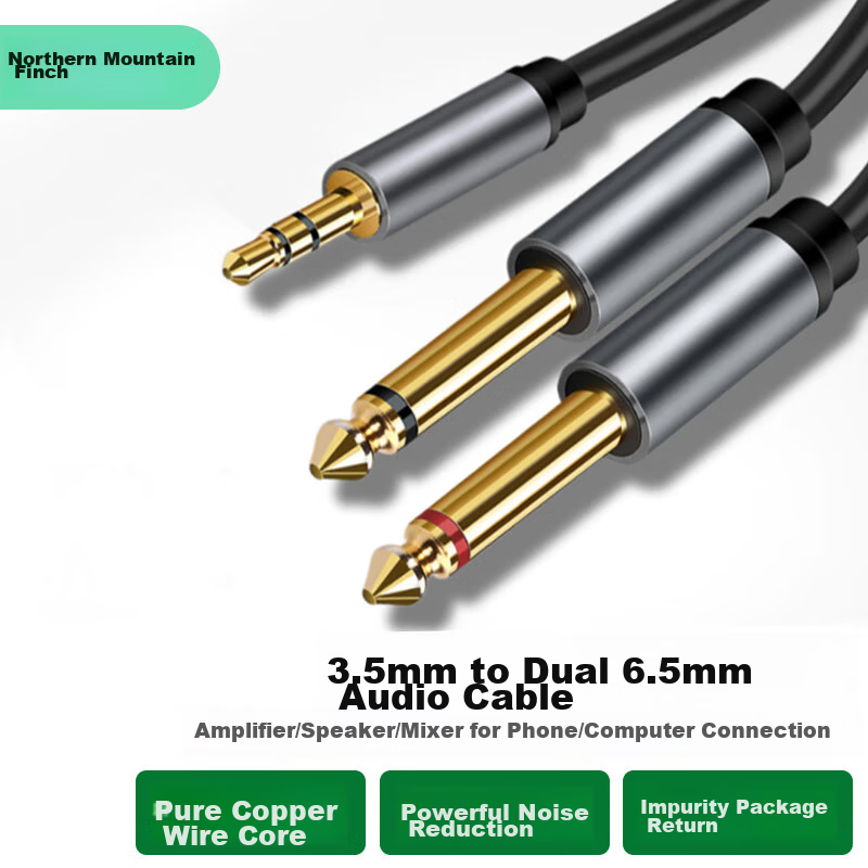 Beishanque 3.5mm to Dual 6.5mm Y-Split Male to Male Audio Cable, Phone Laptop Computer Speaker Connection Cable, 1 Meter BSQ-Y221