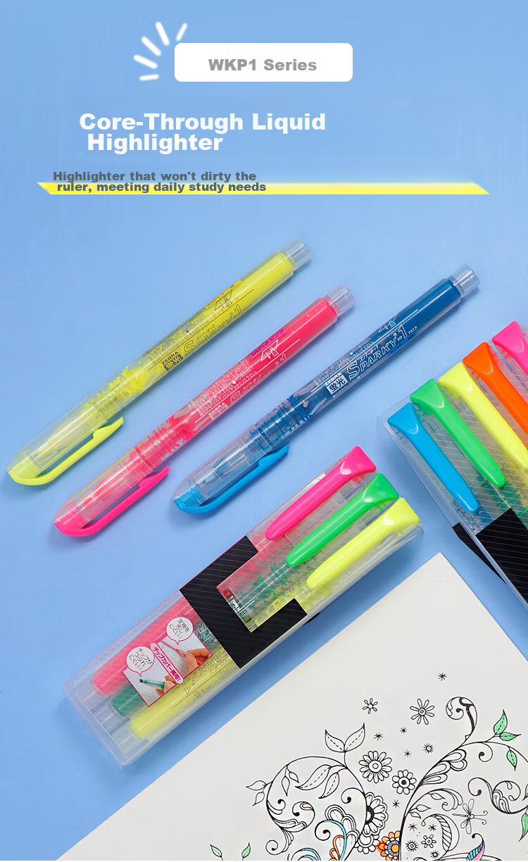 ZEBRA Transparent Core Direct Liquid Highlighter, SPARKY Series Single Color Line Marker, Colored Journal Pen, Student Highlighting Pen, WKP1 Orange 1