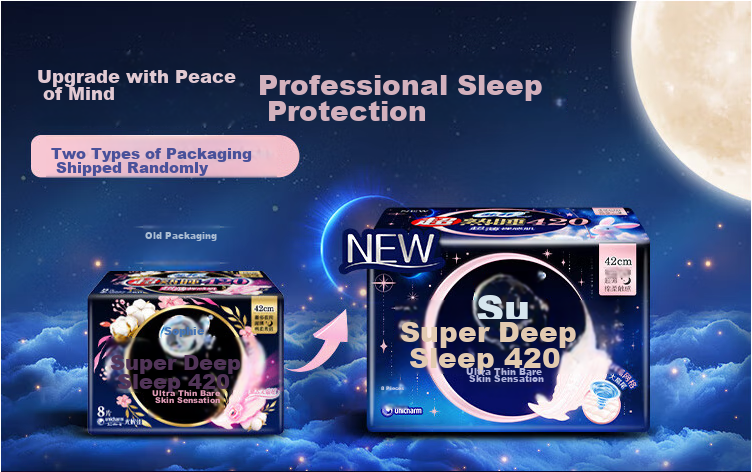 SOFY Ultra-Thin Bare Skin Nighttime Sanitary Napkins, 420mm, 8 Pieces * 6 Packs, Extra Large Tail Fan, Heavy Flow Menstrual Pads 1