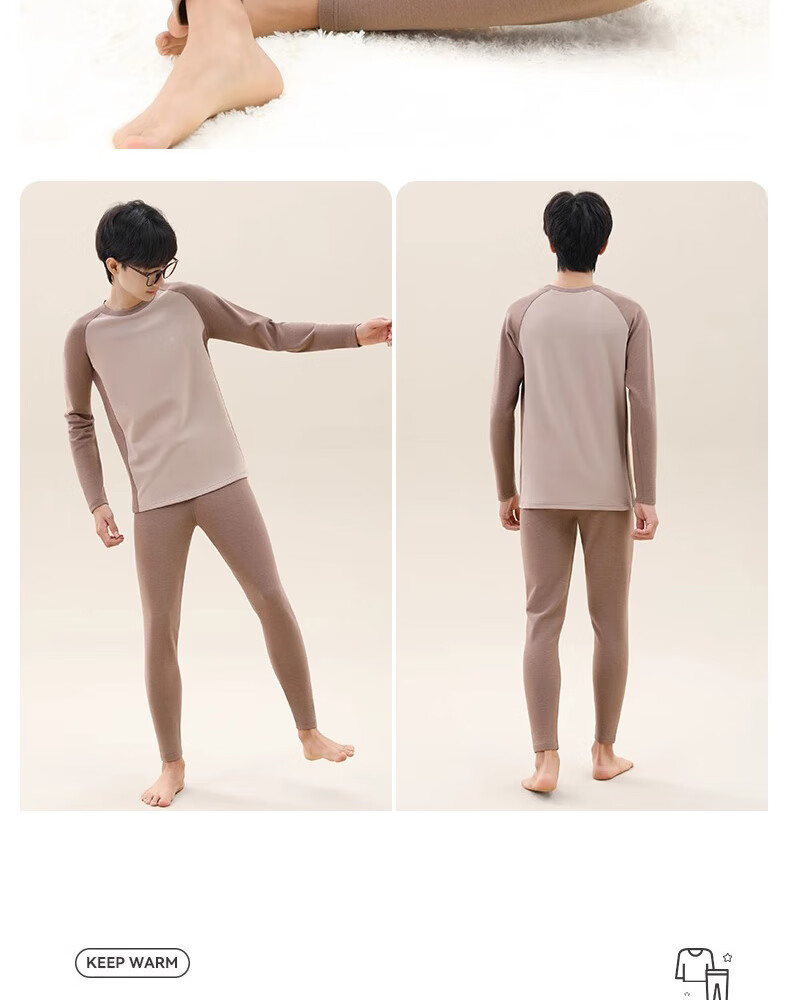 YUZHAOLIN Thermal Underwear Set for Men, Middle And High School Students, Autumn And Winter Fleece-Lined Top And Bottom, Cotton Sweater for Older Childre 18
