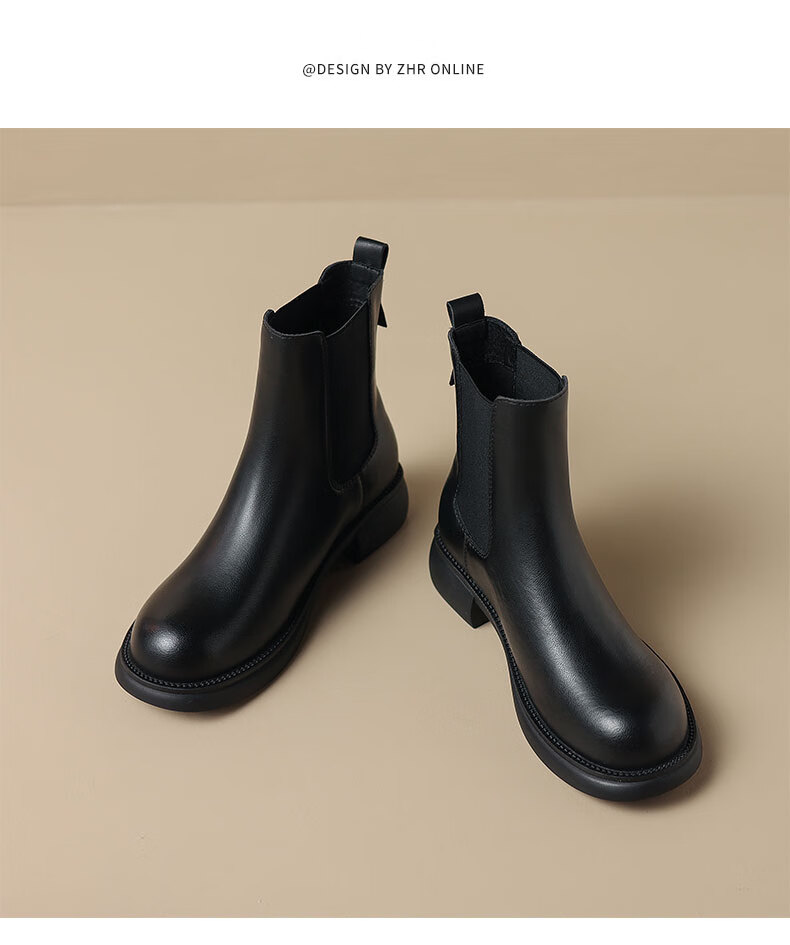 ZHR Women's Short Boots, Autumn And Winter Simple British Style Chelsea Boots, Women's Chunky Heel Fleece-Lined Boots, EH19A, Black, Size 40 14