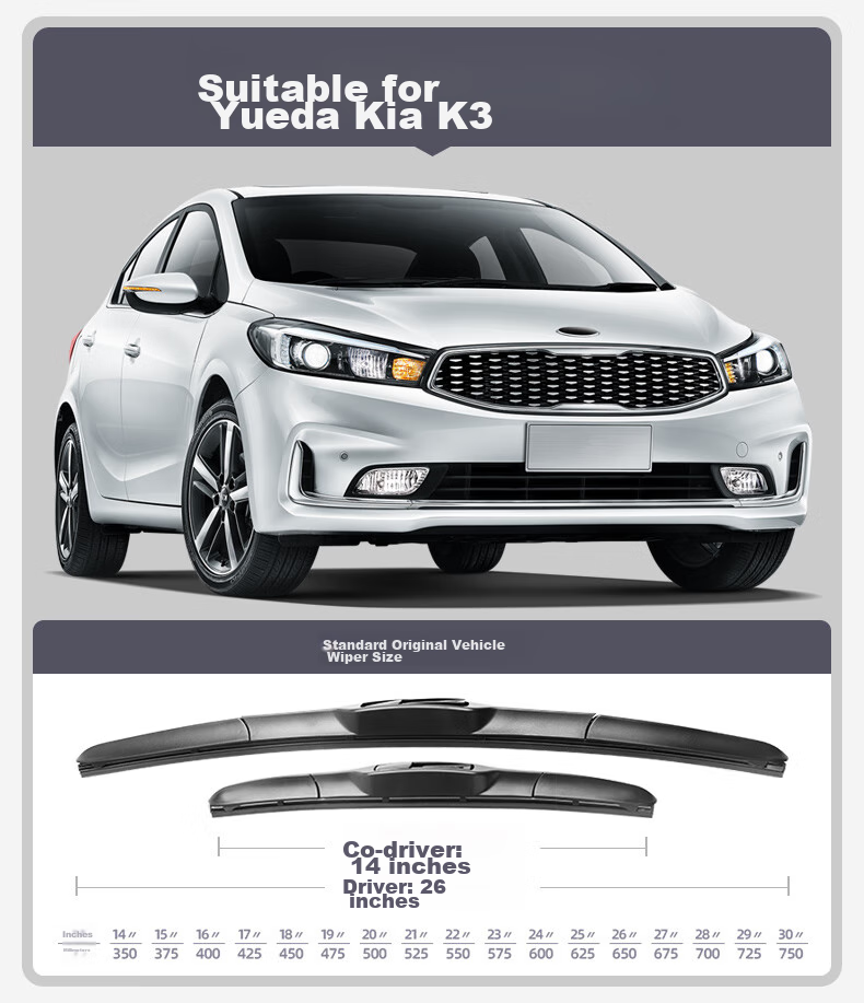 Deyun Kia K3 Windshield Wipers for 2013-2024 Models, Specialized Front Wiper Blades, Original Factory Equipment Accessories, One Pair 3