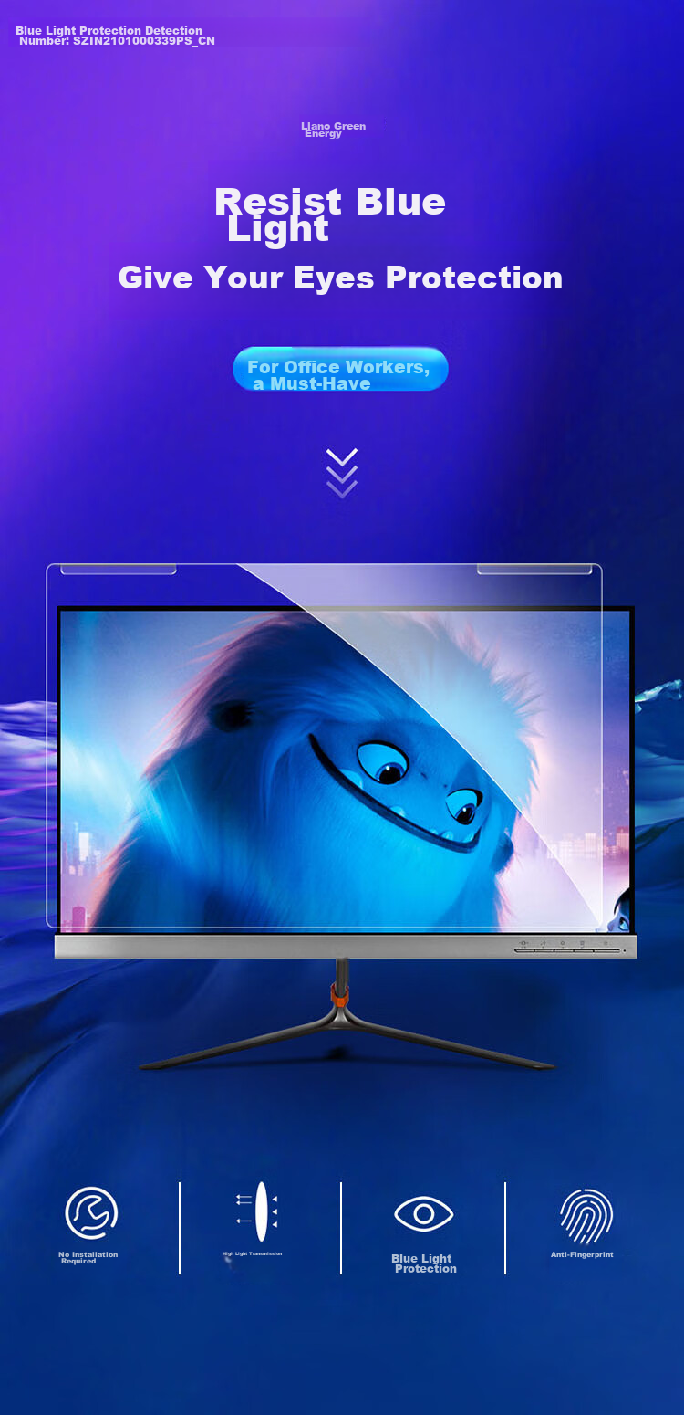 Llano [Lian Certification] Computer Monitor Anti-Blue Light Protective Screen, Blue Light Blocking, Radiation Protection, Eye-Friendly Film, Desktop Acrylic Hanging Type, Compatible with ASUS And Others, 19-Inch 16:10 1