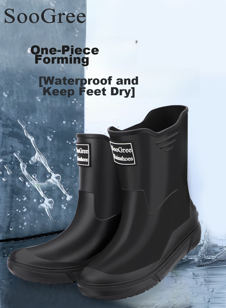 SooGree Rain Boots for Men, Mid to High Top, Spring And Summer Waterproof Beach Shoes, Wear-Resistant Fishing Delivery Work Safety Rubber Boots 1