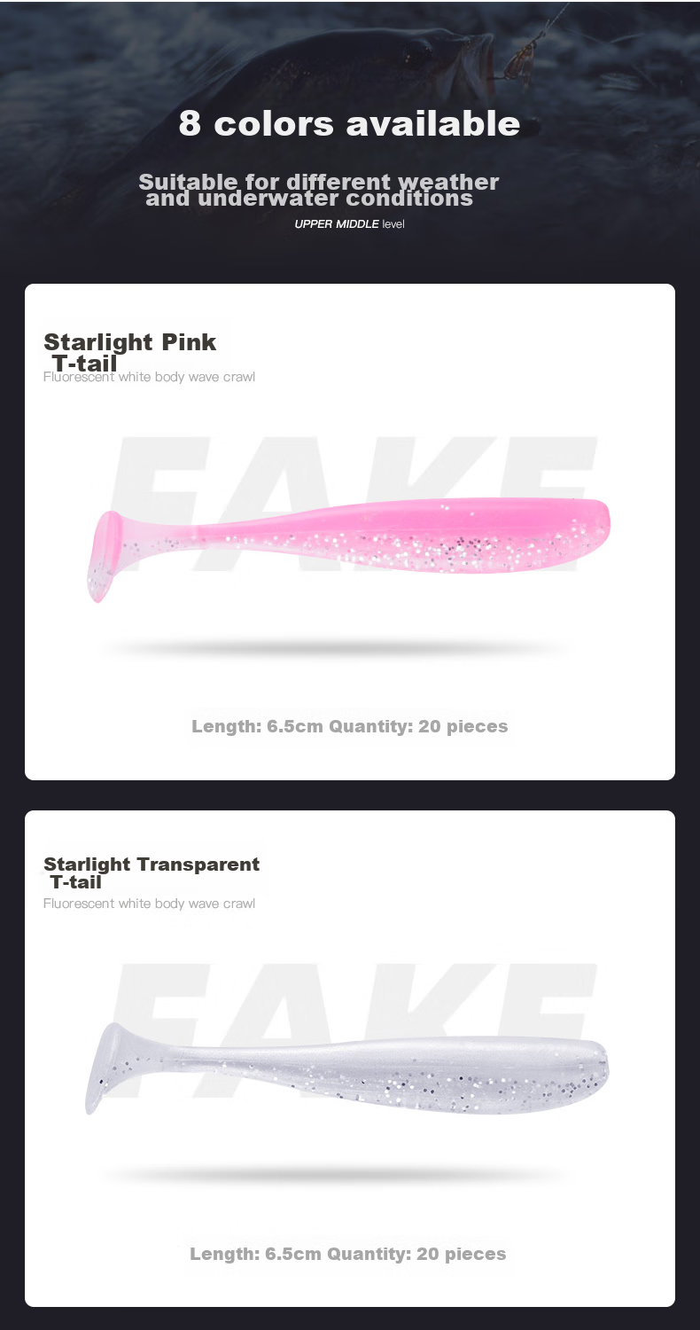 Erciyuan Lure T-Tail Single-Tail Soft Bait Freshwater Lure Artificial Bait Bionic Imitation Bait for Bass, Mandarin Fish And Topmouth Culter 5.5cm Threaded Pink T-Tail (20 Pieces/bag) 9