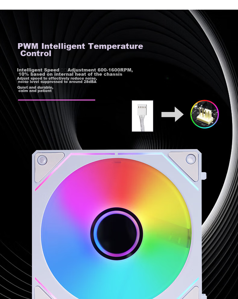 Wanjia Xingchen Pro Building Block Fan, White Reverse Triple Pack, 12CM Water-Cooled Chassis Fan Module, Wireless Splicing/ARGB Synchronized Lighting/PWM Temperature Control 7