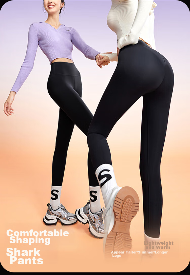 LangSha Shark Leggings for Women, Black Base Layer Pants for Outdoor Wear, Thick Autumn And Winter Style 2024 New Fleece-Lined Fitness Yoga Pants 2