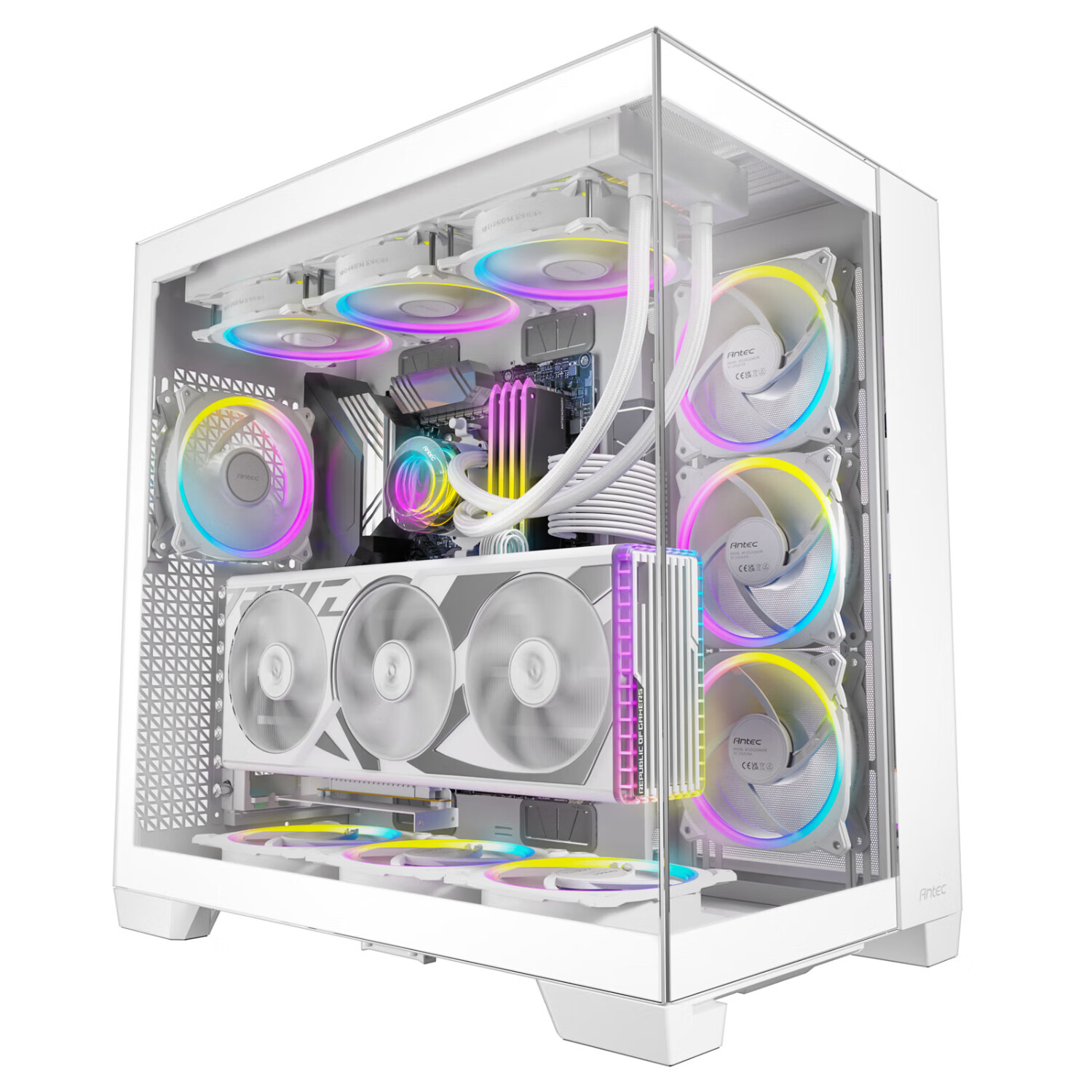 Antec C8 White, Panoramic View Case, Full-View Desktop Computer Gaming Case with Glass Side Panel, Type-C Port, Supports 16cm Fans, 40 Series Graphics Card, Dedicated Airflow for Graphics Cards, 360mm Water Cooling