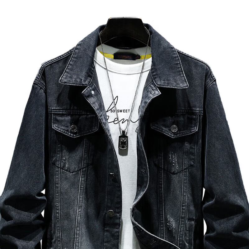 Jeanswest Men's Jacket, 2026 Autumn Season, Comfortable And Soft Embroidery, Fashionable Street Style Men's Jacket Top, Black, Size M