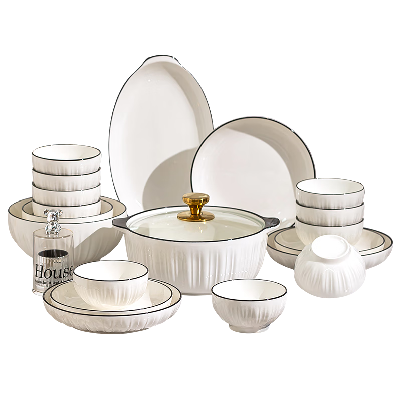 Chudi 60-Piece Simple Ceramic Dinnerware Set with Bowls, Plates, and Dishes for Home Use [Gift Box]