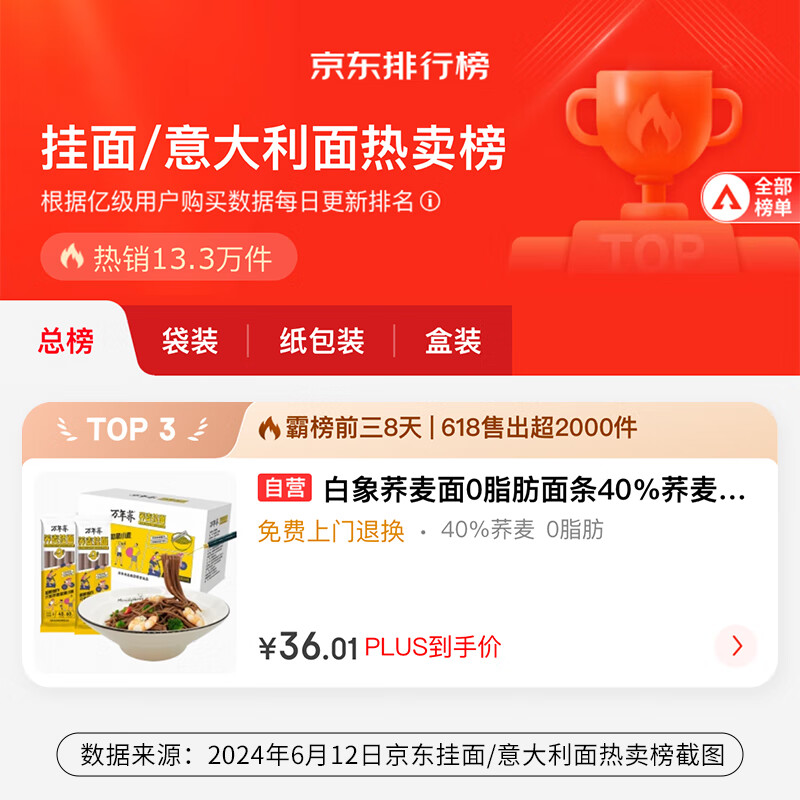 白象荞麦面低脂肪面条40%荞麦杂粮粗粮拌面荞麦挂面200g*8包