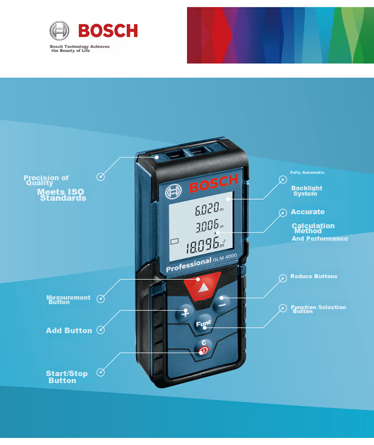 BOSCH Infrared Laser Rangefinder, Measuring Device for Room Dimensions, Electronic Tape Measure, Compact And Portable, 40 Meters Range, GLM 4000 7