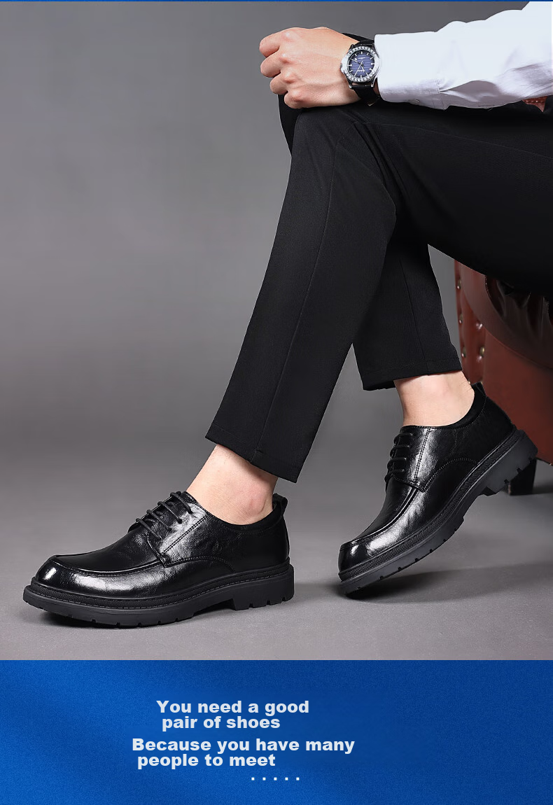 Zhengtai British Business Leather Shoes for Men, Breathable Hand-Grain Soft Leather Men's Shoes, Thick-Soled Casual Men's Leather Shoes JZ0017 Black Size 38 3