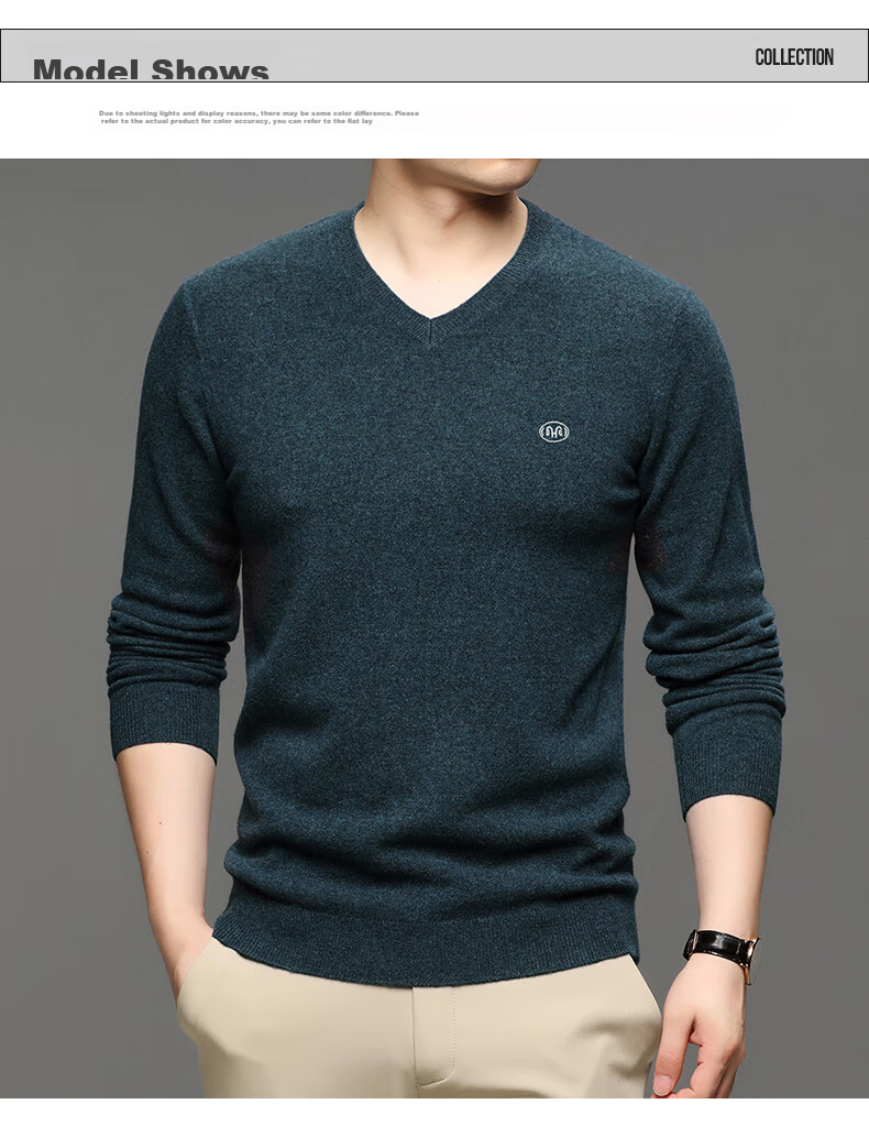 Hengyuanxiang Men's Thick 100% Pure Wool Sweater, Autumn And Winter Solid Color Casual Base Layer Knit Pullover for Young And Middle-Aged Me 19