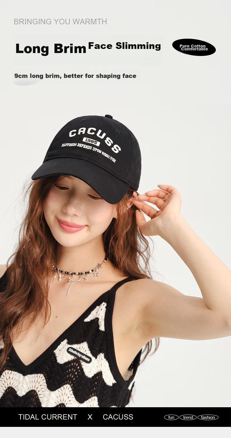 CACUSS Baseball Cap for Women, Large Head Circumference Soft Top Visor Hat, All-Season Sun Hat, Korean Style Versatile Sun Protection Hat, Chiji Red 6