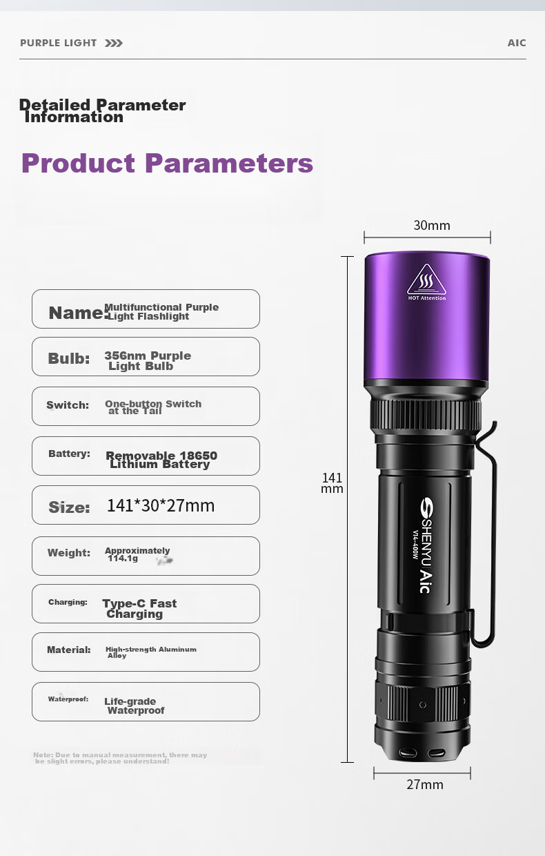 AIC High-Power Ultraviolet Light 365nm UV Professional Jade Identification Coin Anti-Counterfeiting Antique Handheld Flashlight 17
