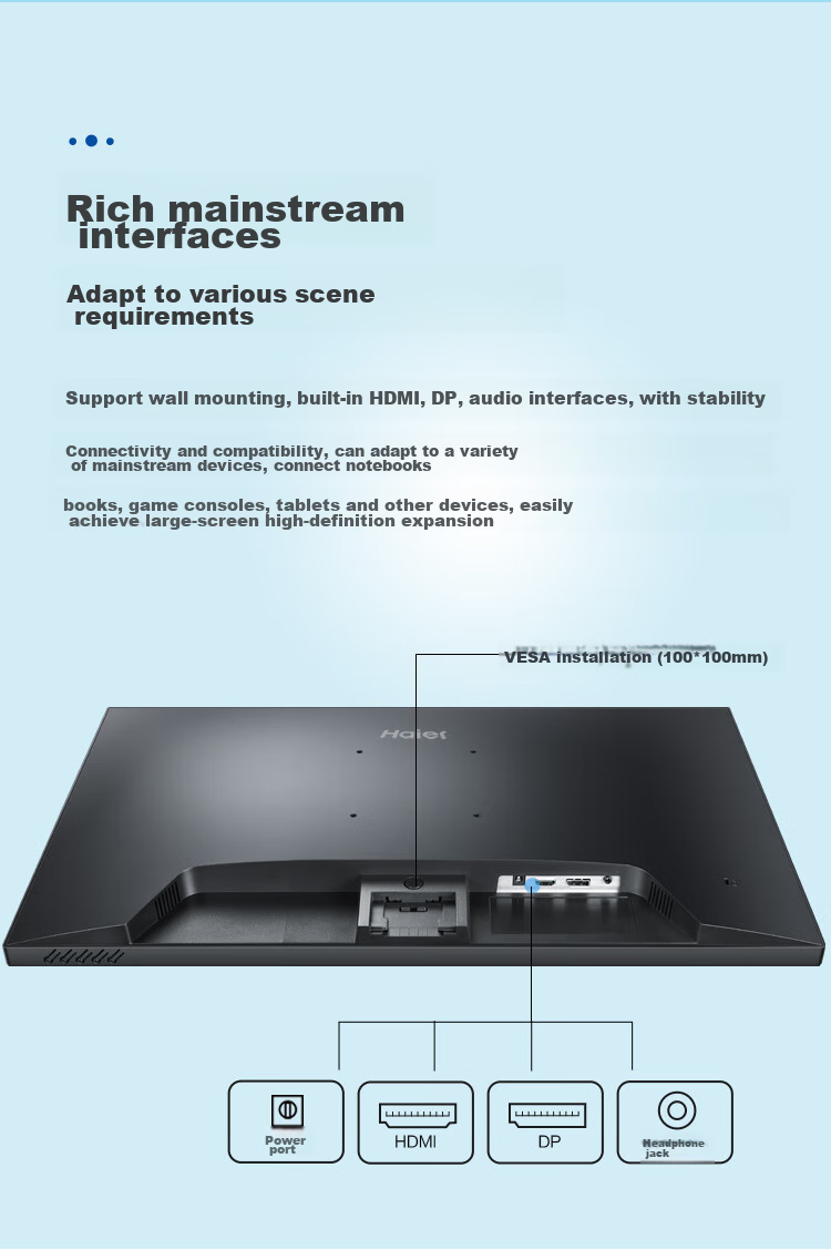 Haier 100Hz High Refresh Rate HDMI Interface, Low Blue Light Eye Protection, Wall-Mountable, Ultra-Thin Three-Sided Micro-Edge Design, 23.8-Inch Energy-Efficient Monitor for Office Work And Gaming 9