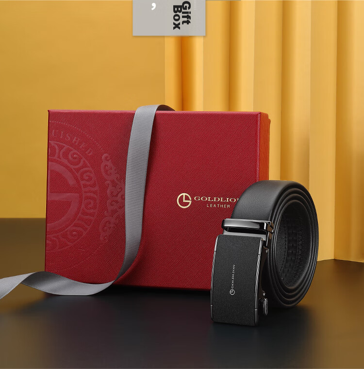 Goldlion Men's Leather Belt with Matte Automatic Buckle, Business Fashion Trouser Belt Gift Box, Birthday Present 6