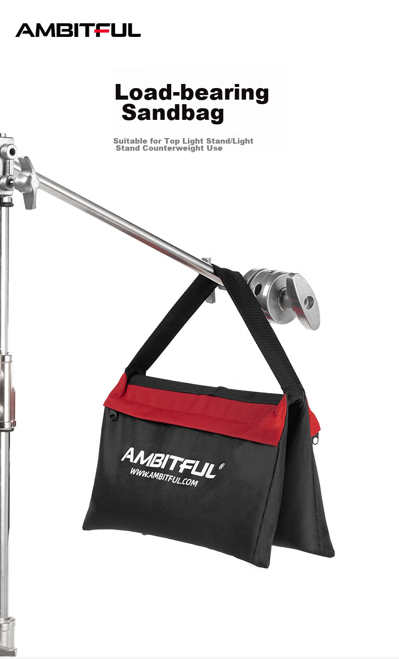 AMBITFUL Photography Weighted Double-Section Sandbag, Studio Photography And Film Lighting Suspension Arm Crossbar Balance Bag Accessory, Oxford Sandbag Ceiling Light Stand Weighted Bag Wear-Resistant Black Model 1
