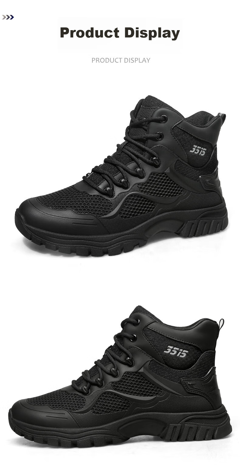 Qiangren Men's Boots, Jihua 3515 Outdoor Training Boots, Kevlar Puncture-Resistant Hiking Sports Boots, JDS007, Black, Size 42 13