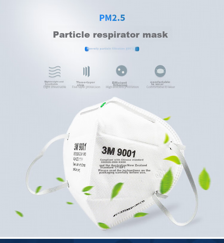 3M 9002 KN90 Dust Mask, Anti-Smog Particle Protection Mask, Head Strap Foldable Eco-Friendly Packaging, 50 Pieces (1 Bag) 3