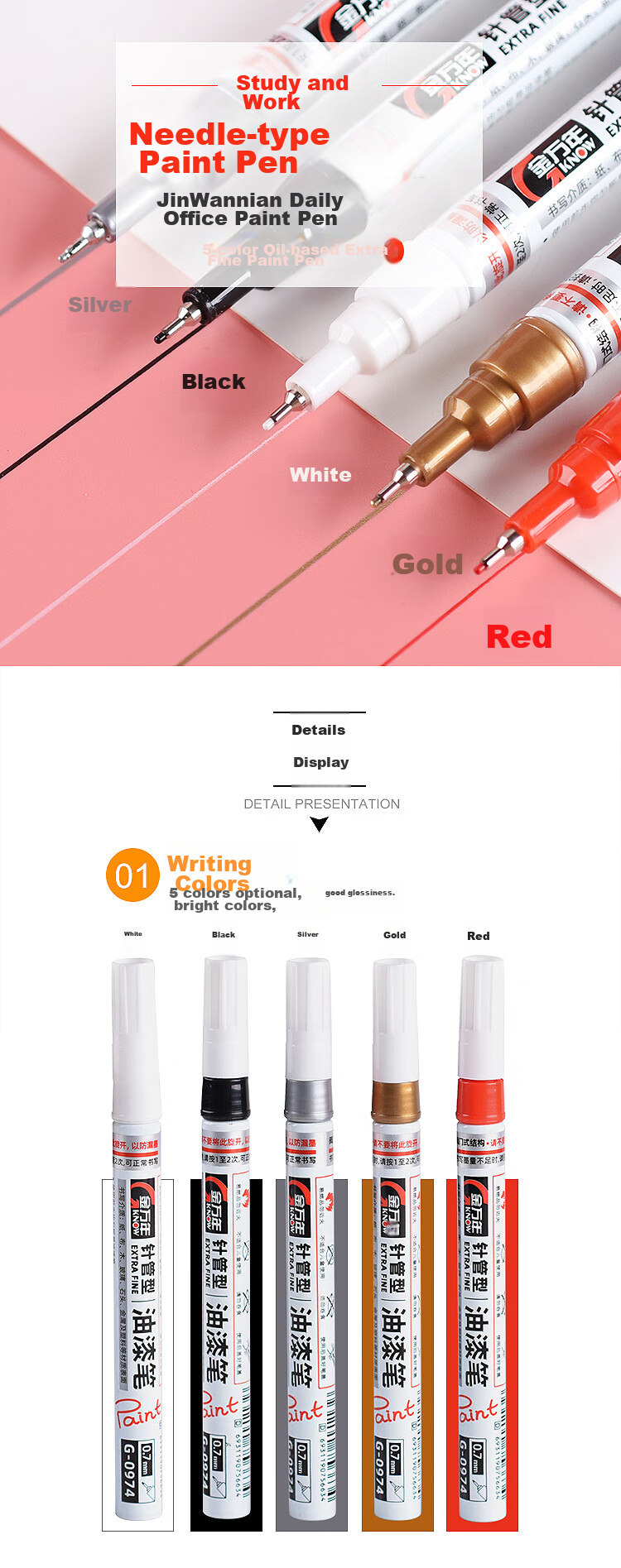 Genvana 0.7mm Paint Marker [Shake for Venting], White, 4-Pack, Signature Pen, Touch-Up Pen, Marker Pen, Check-In Pen, Graffiti Pen, Tire Pen, Fade-Resistant, G-0974 1