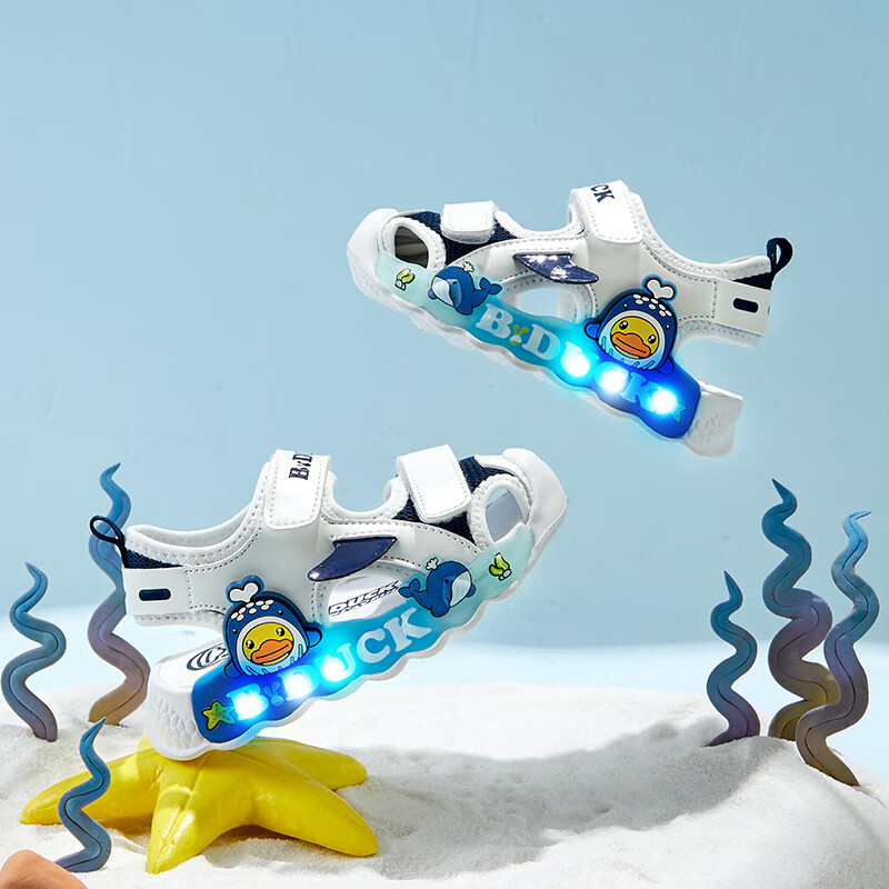 B.Duck Children's Sandals, Cartoon Fashionable Shoes for Boys And Girls, Summer Closed-Toe Beach Sandals, 5006 White And Blue, Size 30