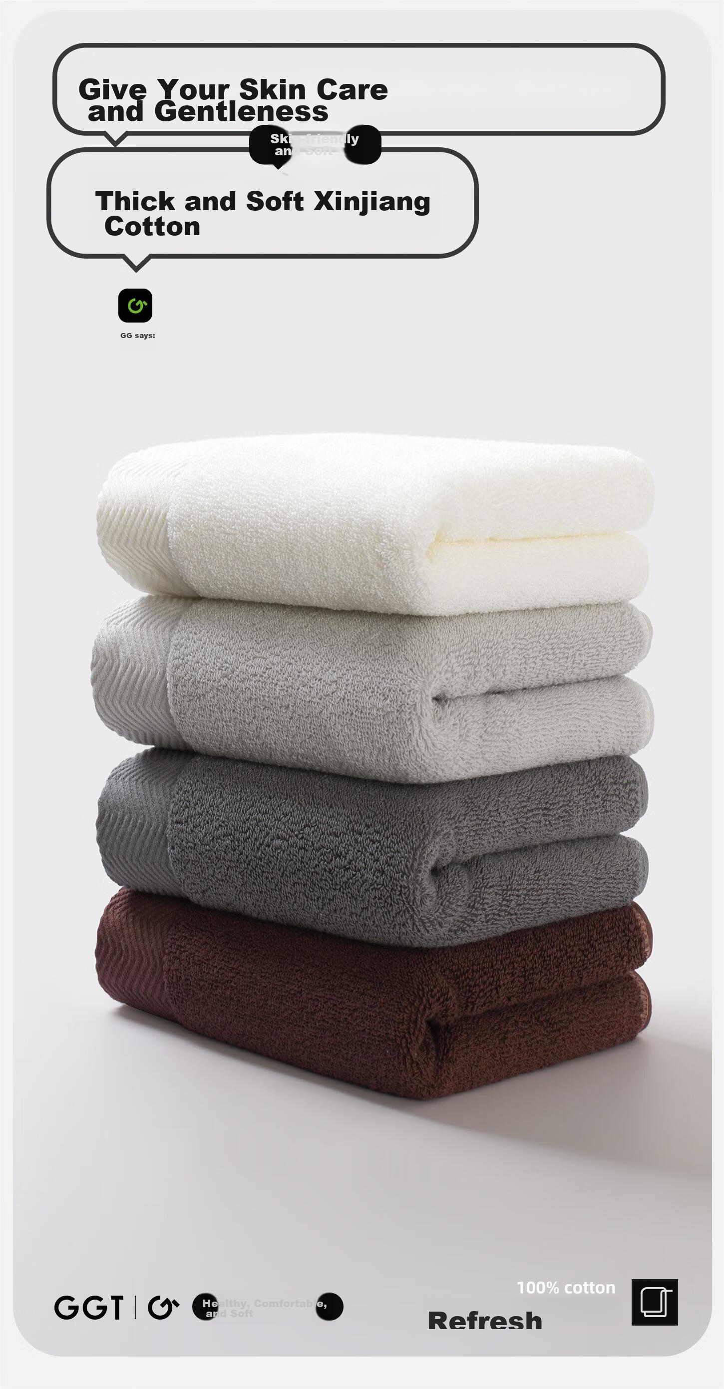 GGT Japanese Face Towel for Men, Pure Cotton Adult Bath Towel, Thickened Hotel Absorbent Hand Towel for Women, Jiao Cha + Smoky Gray 2