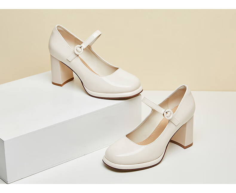 DAPHNE French Chunky Heel Mary Jane Women's Shoes, Square Toe Elegant High Heel, Ankle Strap Pumps, 4623101161, Black, Size 36 15