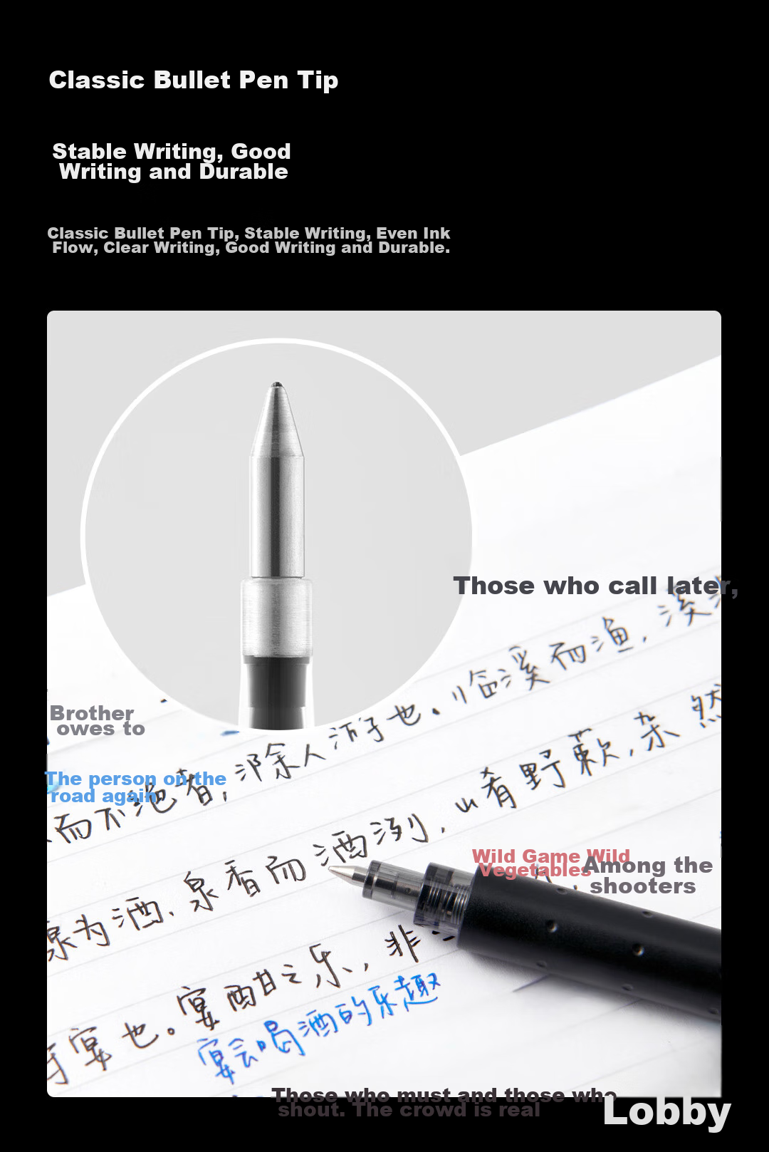 KACO Wensaiya Push-Button Refill 0.5, Gel Pen Refill, Double Ball Quick-Drying, Black, Pack of 10 7