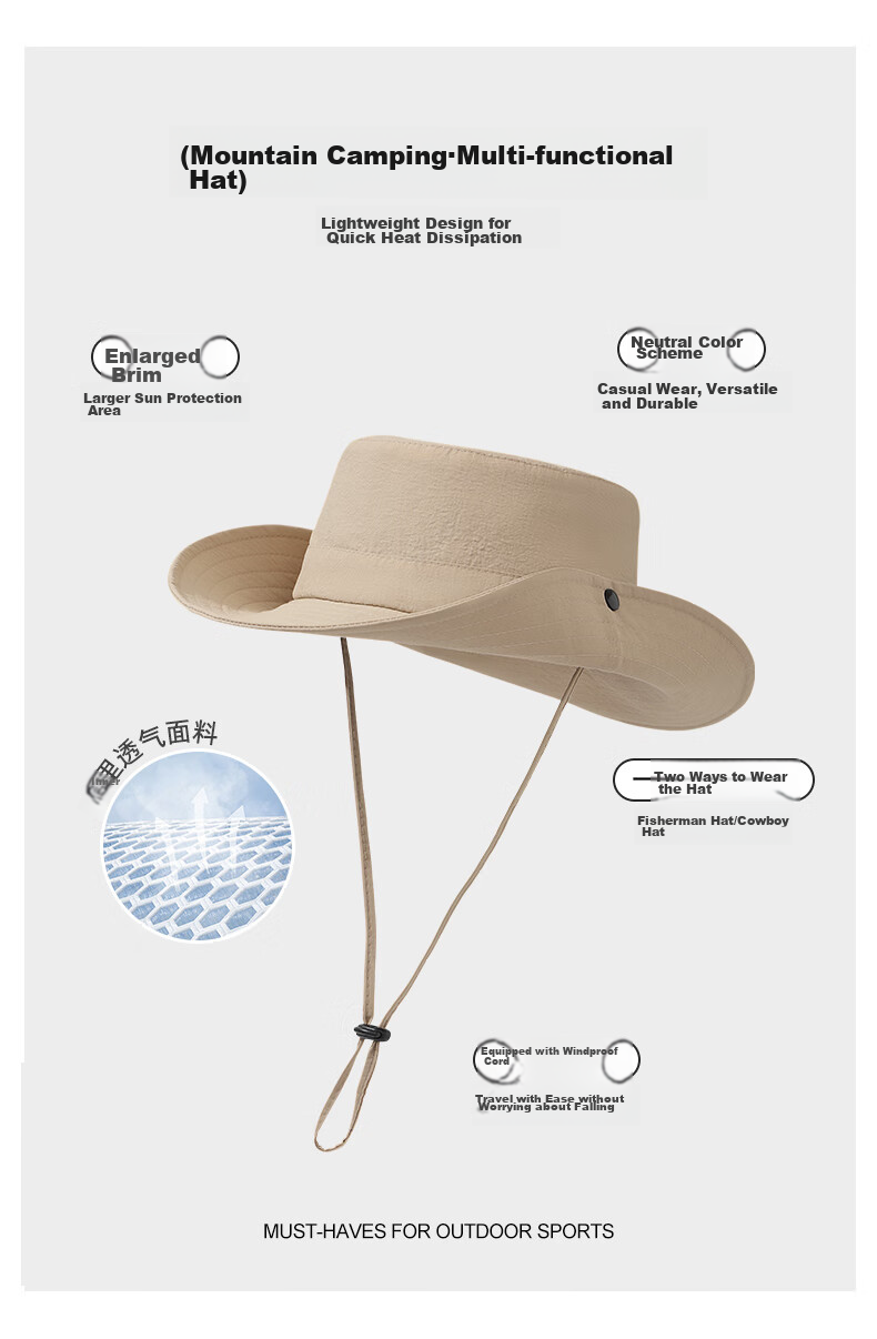 Pike Fishing Hat for Men And Women, Summer Lightweight Large Size Sun Protection Face-Covering Wide Brim Hat, Dark Gray 2