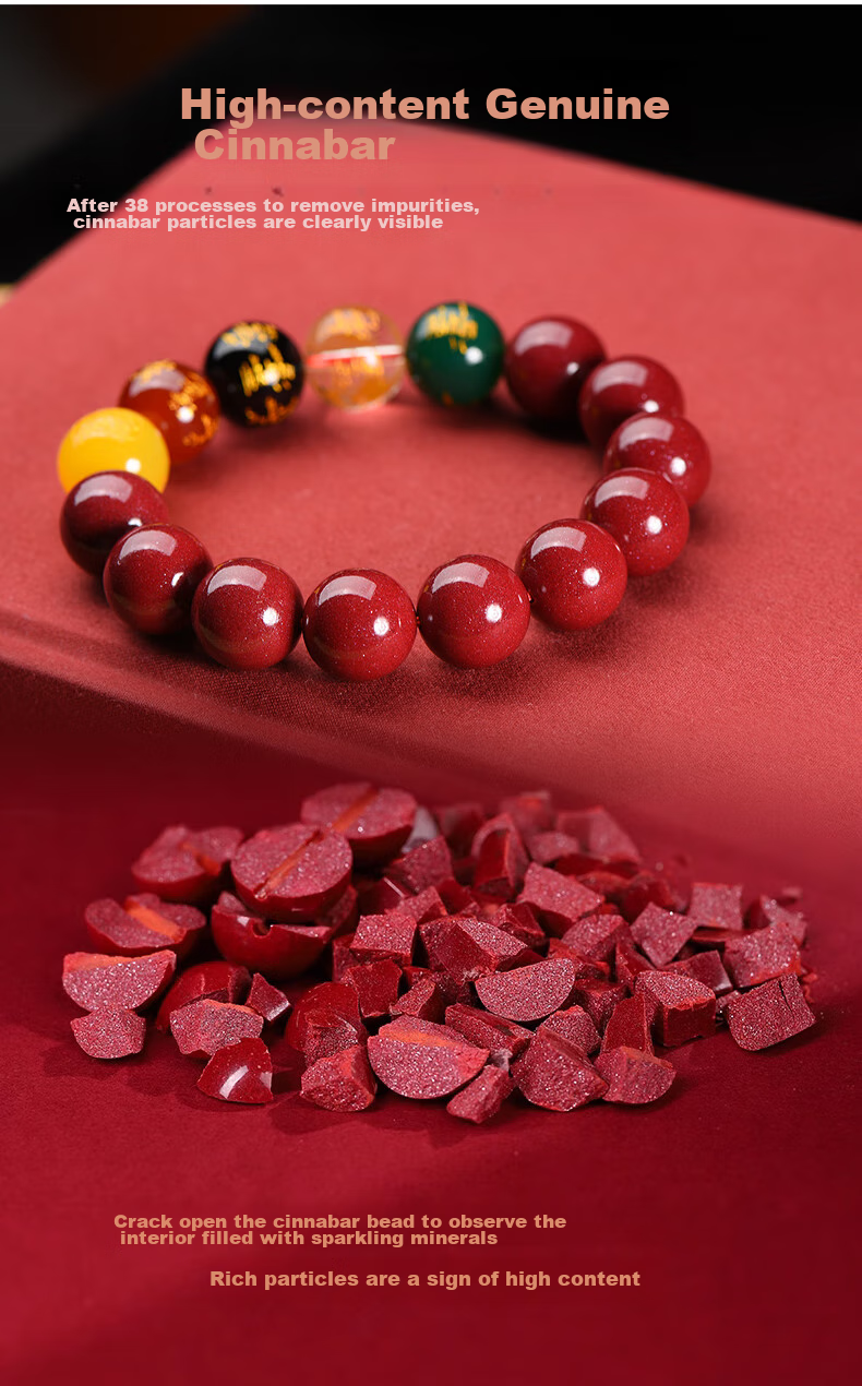 Cilingge Cinnabar Bracelet, Five Wealth Gods Bead Amulet, Zodiac Year Bracelet, Men's Father's Day Gift 5