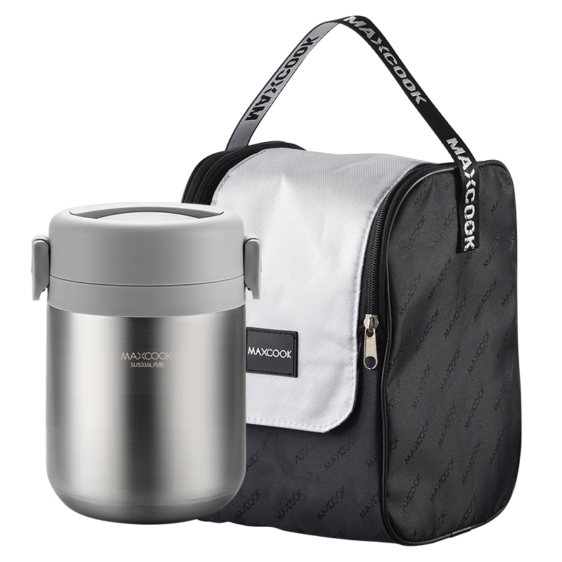 MAXCOOK 316L Stainless Steel Insulated Food Container with Handle, 2L Vacuum Insulated Lunch Box with Bag, MCTG0887