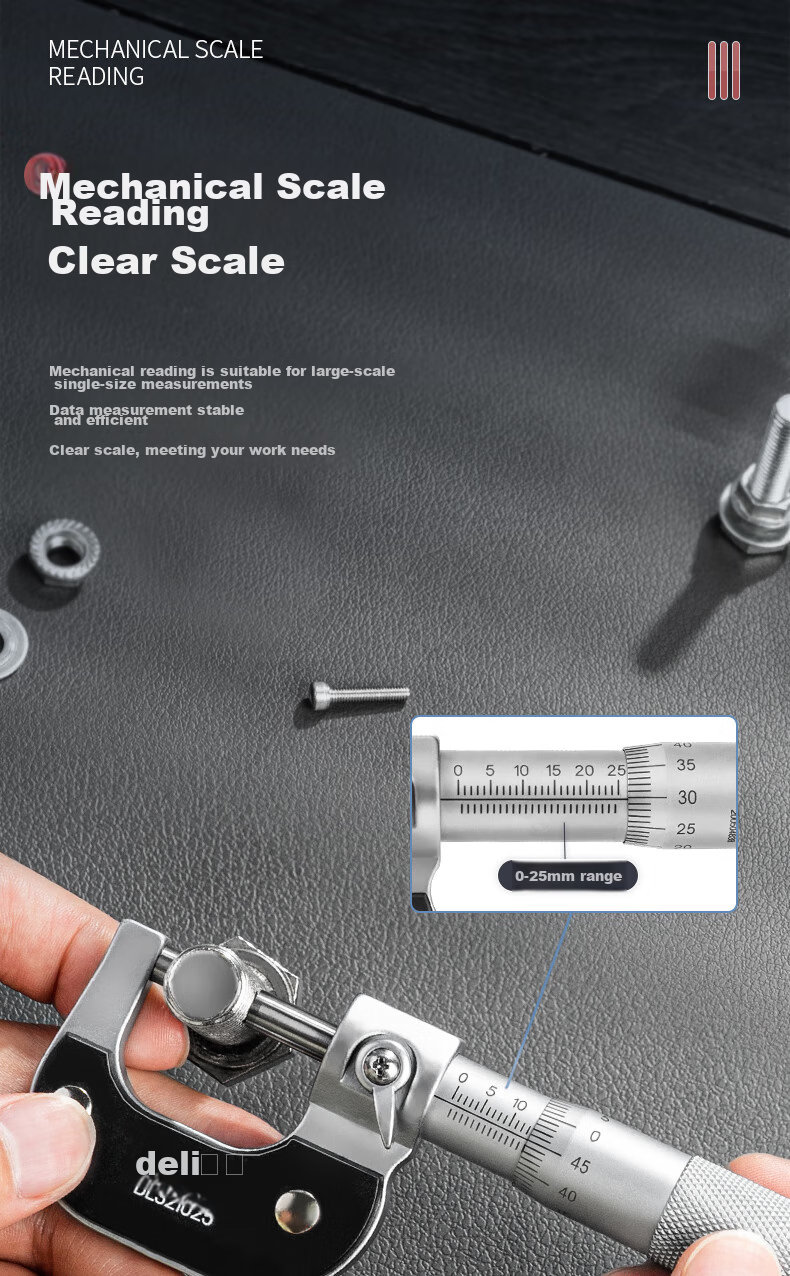 Deli High-Precision Mechanical Screw Gauge, Micrometer, Thickness Gauge, Vernier Caliper 6