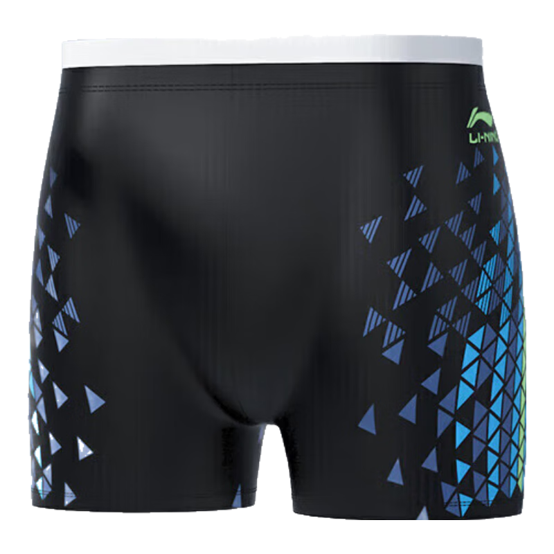 Li-Ning Men's Loose Swimming Trunks, High-Quality Hot Spring Boxer Swimwear, Single Piece 123, Black, 2XL
