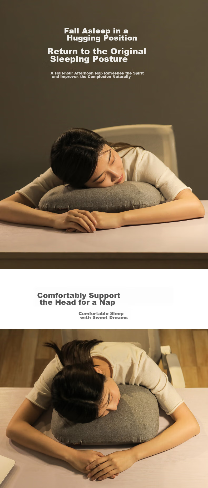 AVIVI Nap Pillow, Student Prone Sleeping Pillow, Office Nap Aid, Small Pillow, Lumbar Support Cushion, Children's Hugging Pillow, Ice Silk Style, Light Gray 3