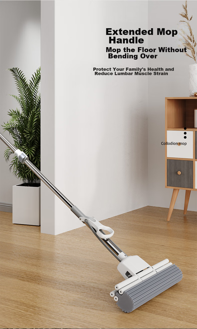 Dafurui Large 38cm Double-Row Roller Squeezing Sponge Mop, No-Hand Washing Rubber Cotton Mop, Absorbent Sponge Head Mop Cloth 3