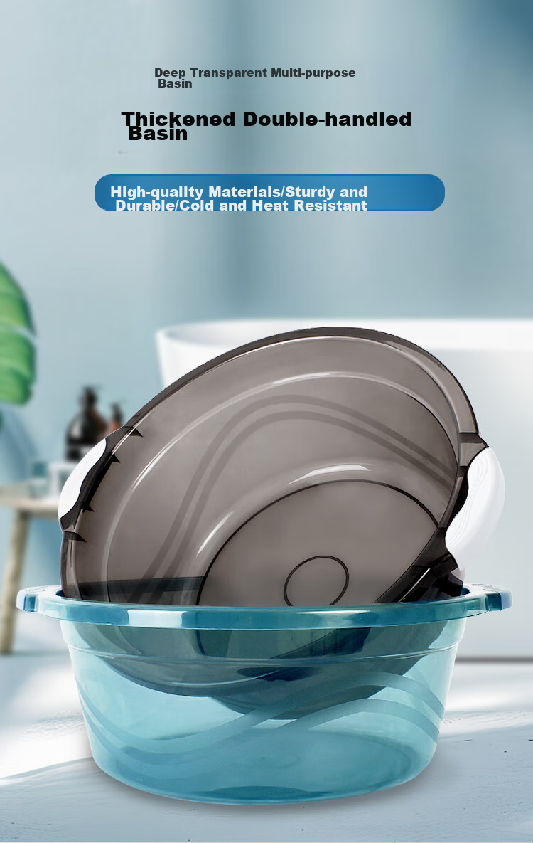 Fuaijia Washbasin with Two Handles, Transparent, 37cm Large Size, Thick Plastic Basin for Washing Clothes And Vegetables, Foot Bath Tub, Soaking Bucket 1
