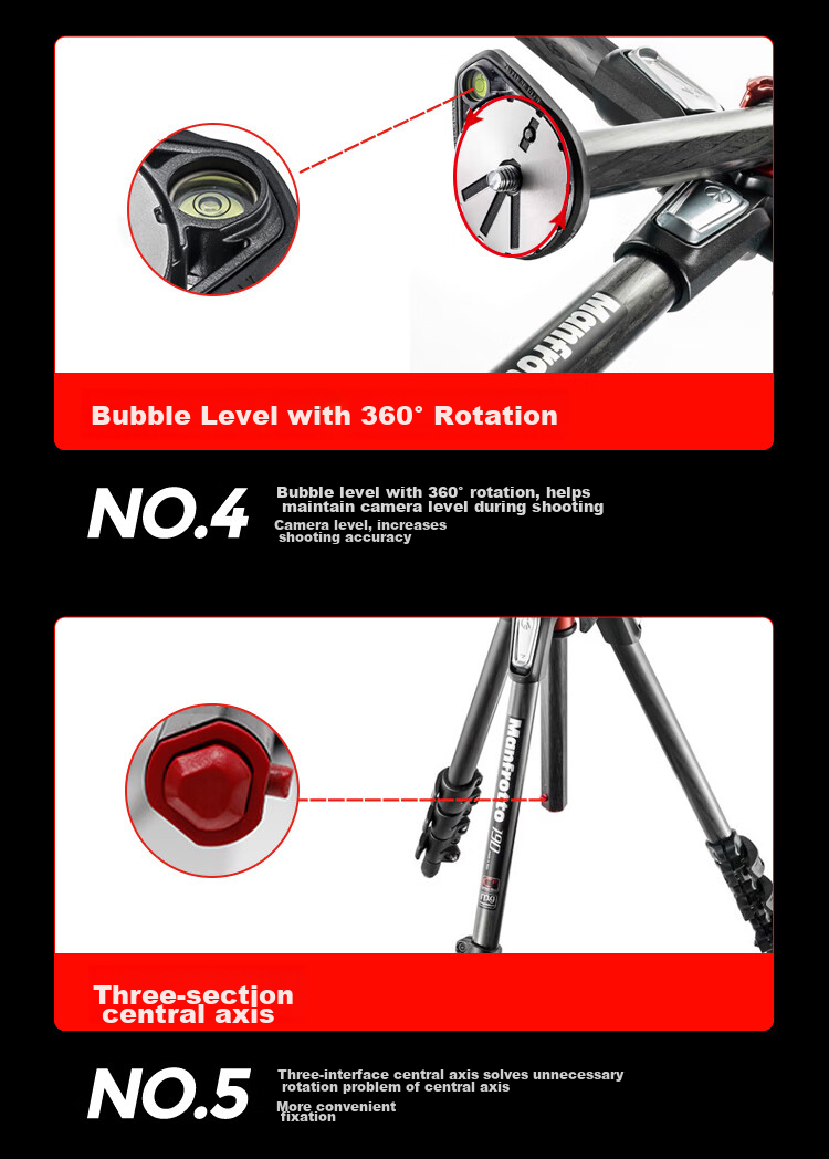Manfrotto MT190CXPRO4 Carbon Fiber Four-Section Tripod with Central Column, Horizontal Positioning, Stable for Travel Mirrorless And DSLR Cameras, Weight Capacity 15kg 9