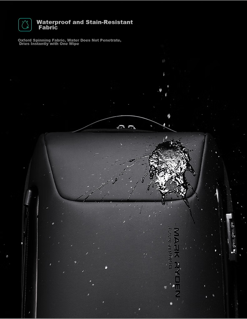 MARK RYDEN Backpack for Men, Password Lock Anti-Theft Large Capacity Casual Travel Sports Car Laptop Bag MR9116 Cool Black 13