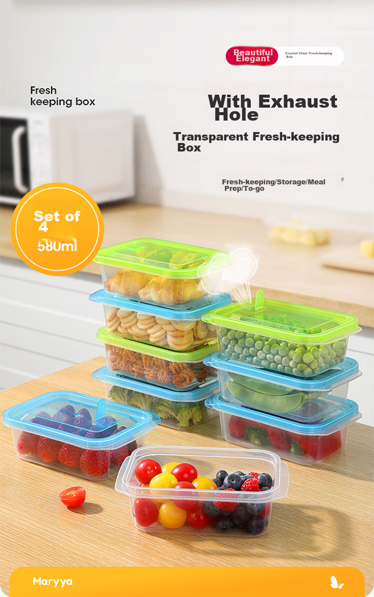MARYYA Disposable Food Containers, 580ml*4 Set, Food-Grade Fresh-Keeping Picnic Portioning Takeout Containers with Lids, Microwave-Safe 1