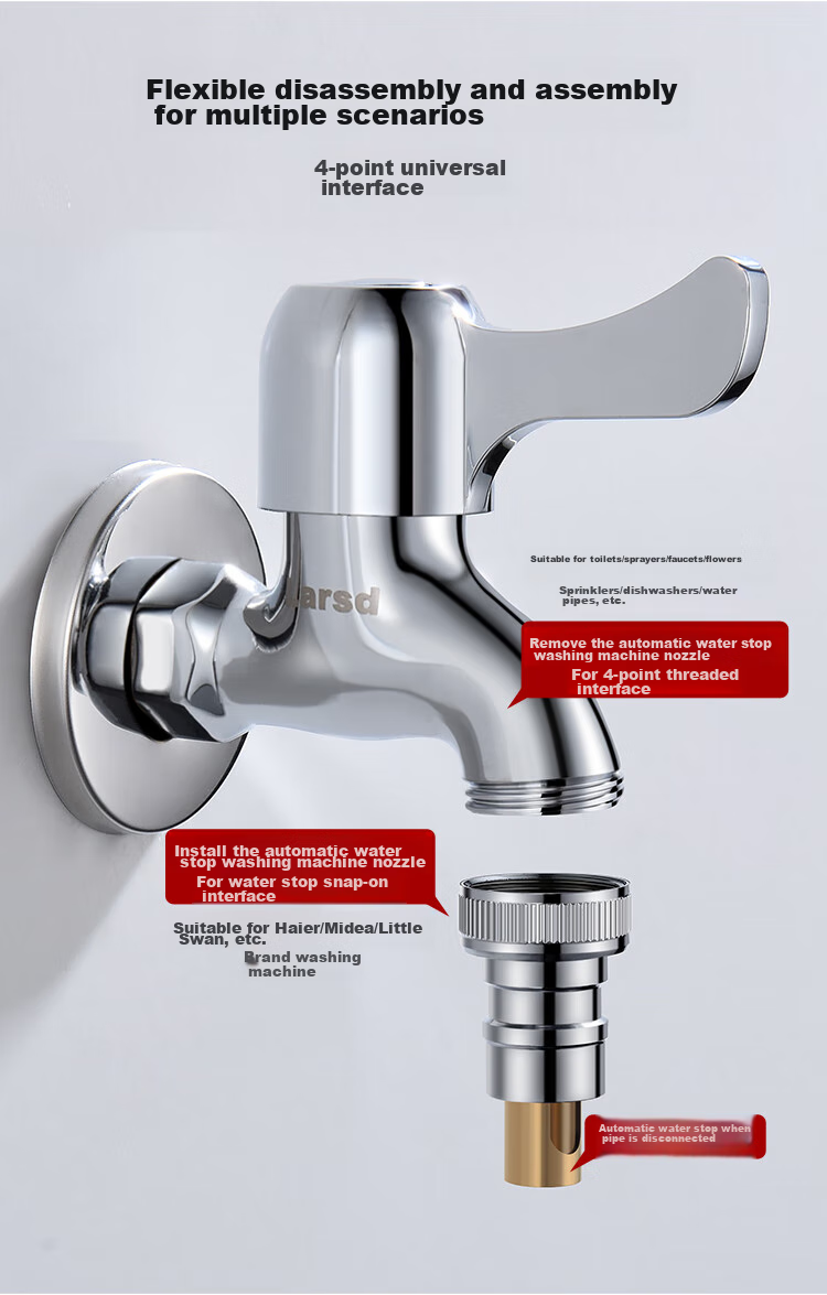 Larsd Washing Machine Faucet, with Automatic Water Stop, Quick-Open Single Cold Water Tap LD10767 8